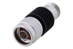 9 dB Fixed Attenuator, N Male to N Female Black Anodized Aluminum Heatsink Body Rated to 5 Watts Up to 6 GHz - Cost-Effective Alternative