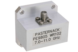 PE9805.jpg WR-102 UG-1493/U Square Cover Flange to SMA Female Waveguide to Coax Adapter Operating from 7 GHz to 11 GHz - Cost-Effective Alternative