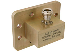 PE9839.jpg WR-159 CPR-159G Grooved Flange to N Female Waveguide to Coax Adapter Operating From 4.9 GHz to 7.05 GHz - Cost-Effective Alternative