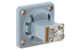WR-62 UG-1665/U Square Cover Flange to End Launch SMA Female Waveguide to Coax Adapter Operating from 12.4 GHz to 18 GHz - Cost-Effective Alternative